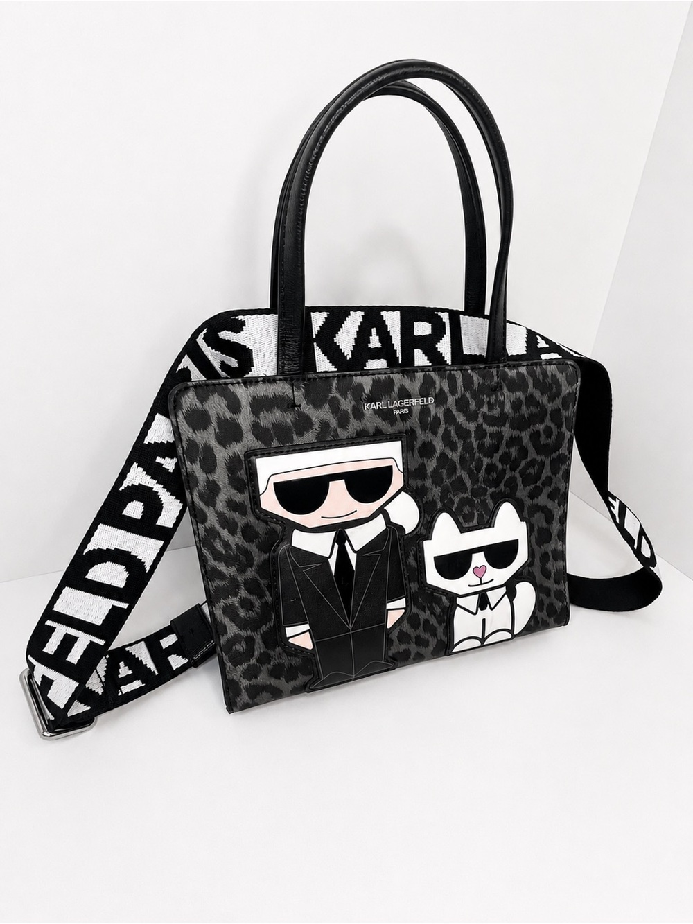 🐱 Karl Lagerfeld Paris Maybelle Satchel Black Leopard Cat Handbag 🐈‍⬛